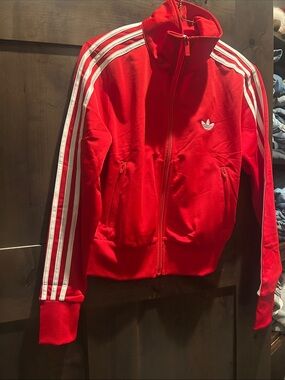 adidas Red Track Jacket with White Three Stripes